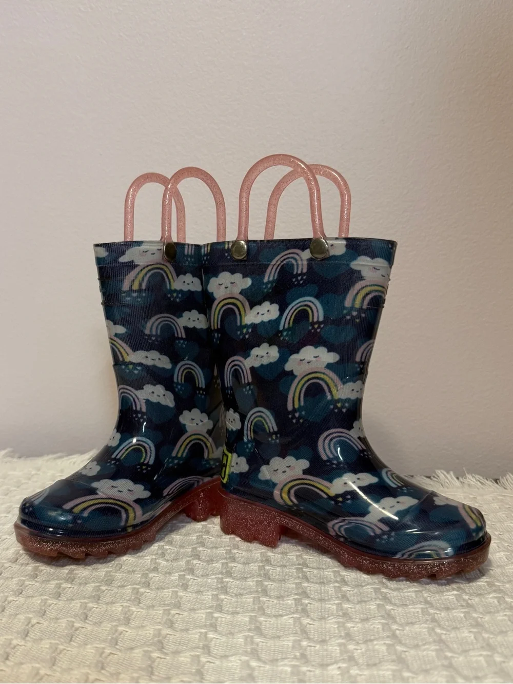 Light up rain boots, western chief, rainbow shower, blue pink glitter, size 5
